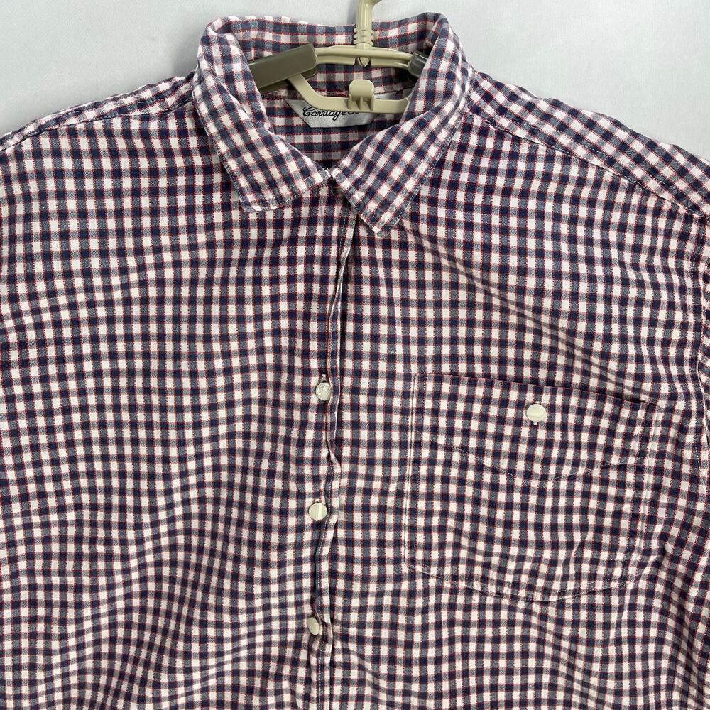 Carriage Court Shirt Size M Red White Blue Checkered Button Up Cotton Cottage